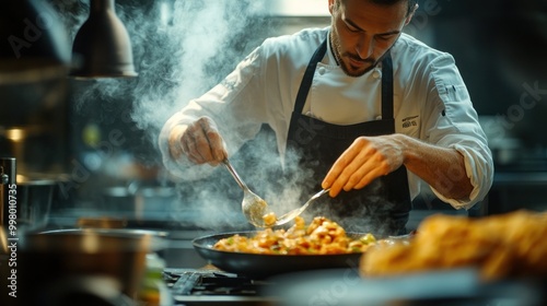 Chef Cooking in a Restaurant Kitchen