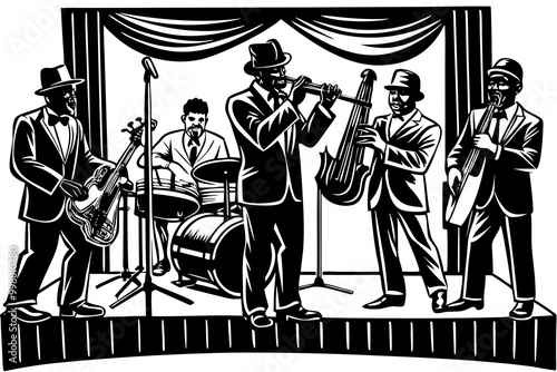 Jazz Band Performance: Musicians Playing Live On Stage