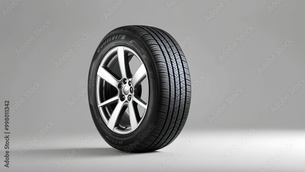 Shiny black car wheel isolated on white background, perfect for automotive or transportation design projects Shiny black car wheel isolated on white background, perfect for automotive or transportation design projects