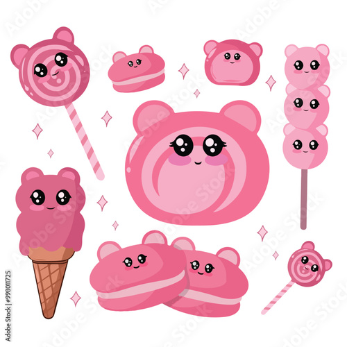 set of cute and funny cartoon cake animals