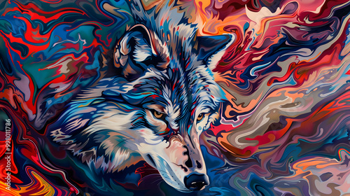 Abstract artwork of a fox in a colorful painting style. Abstract colorful painting of a fox. photo