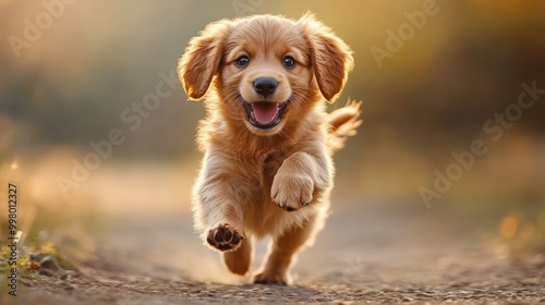 Golden Retriever Puppy Running Towards Camera