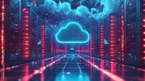 Seamless data migration to the cloud, being transferred from on-premises servers to cloud storage, AI. data migration. Ultra realistic. Photorealistic