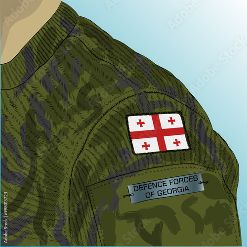 Flag of Georgian Republic on soldier arm. Georgian army.