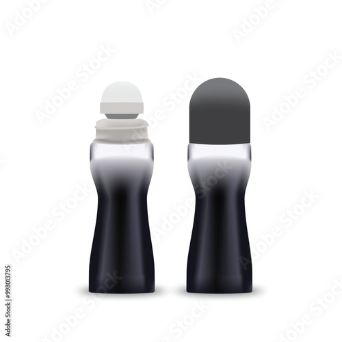 Blank template of roll on antiperspirant deodorant plastic package black color of cosmetic mockup vector illustration isolated on white background.