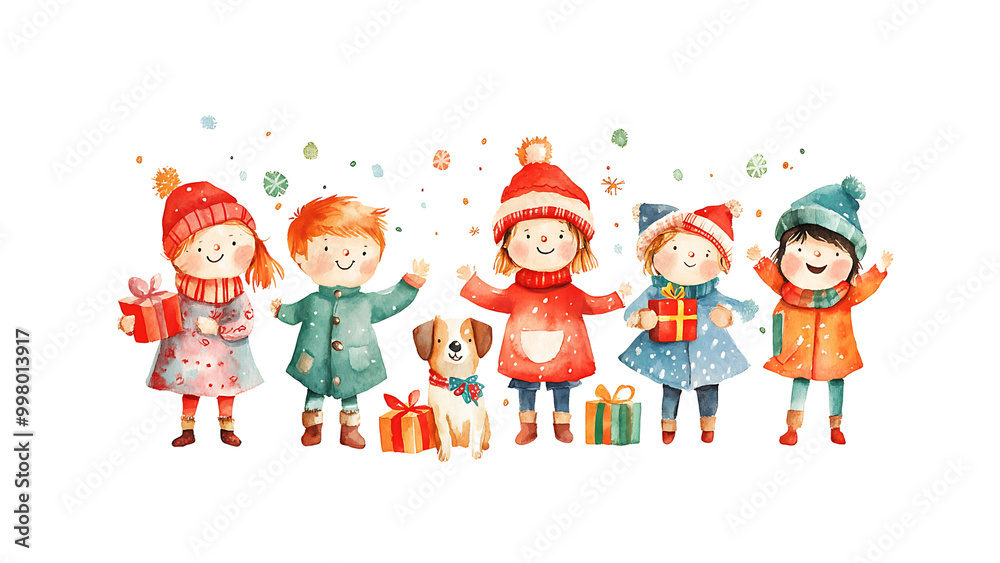 Children and dogs on Christmas Day Children and dogs on Christmas Day