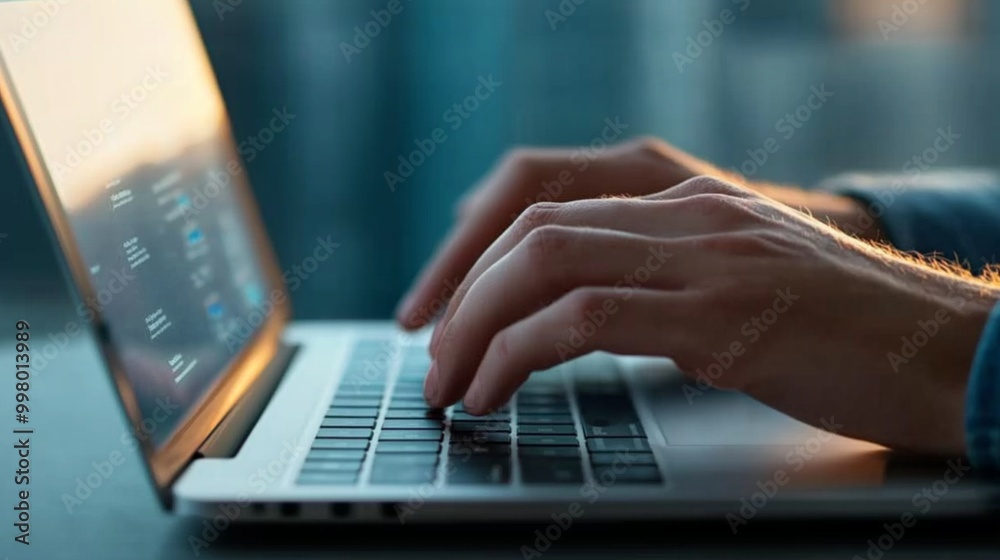 A writer uses a laptop in a modern home office, benefitting from an AI assistants suggestions in natural light A writer uses a laptop in a modern home office, benefitting from an AI assistants suggestions in natural light