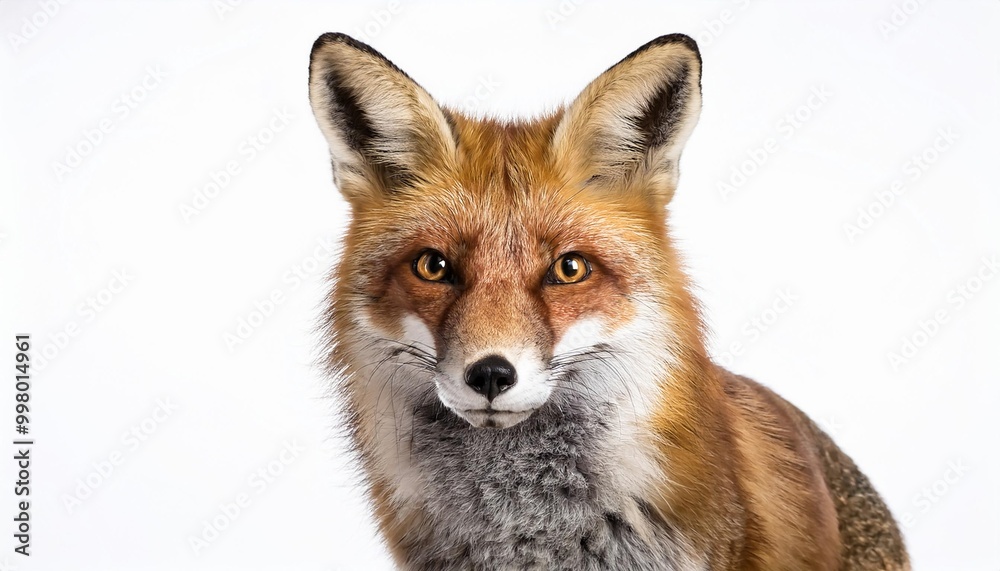 Fox on white background. Isolated of Animal.