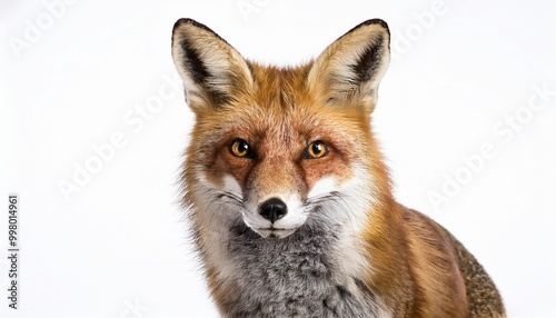 Fox on white background. Isolated of Animal.