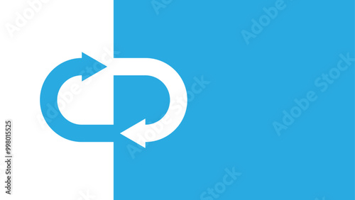Arrows forming a loop with opposing directions on a blue and white divided background. Curved arrows following a cyclical path.