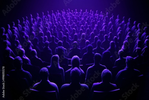 Wallpaper Mural Crowd of stylized figures lit by purple neon lights representing mass gatherings group dynamics and social unity in modern collective movements Torontodigital.ca