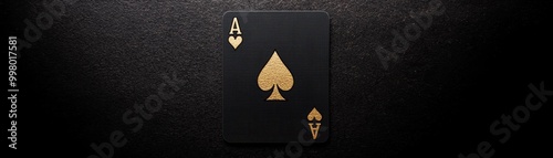 black playing card with elegant gold spade symbols, perfect for gambling or card game themes. photo