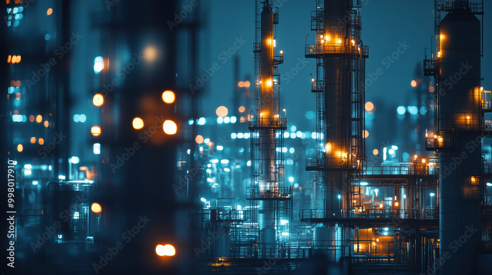 vibrant petrochemical plant at night, showcasing illuminated towers and structures, creating captivating industrial landscape filled with glowing lights vibrant petrochemical plant at night, showcasing illuminated towers and structures, creating captivating industrial landscape filled with glowing lights