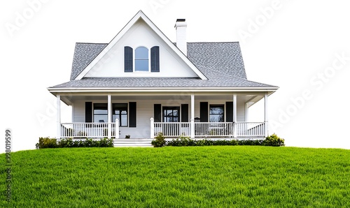 White House with a Porch on a Green Lawn