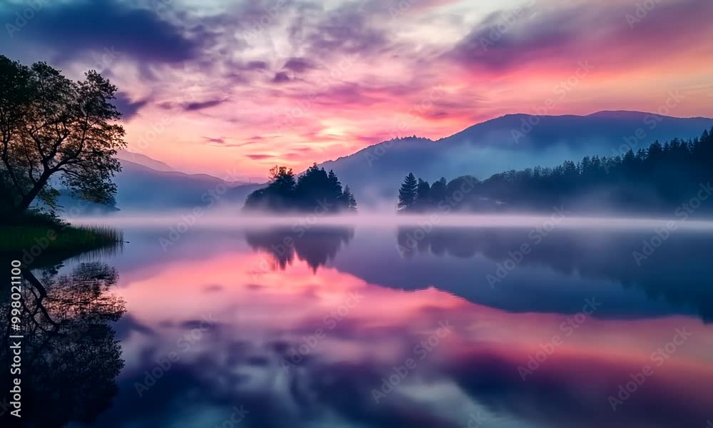 Serene Sunrise over Misty Lake Serene Sunrise over Misty Lake