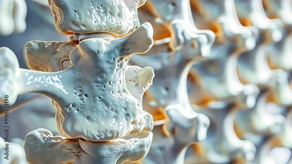 Anatomical illustration of the human lumbar vertebrae and their structural relationships in the spine