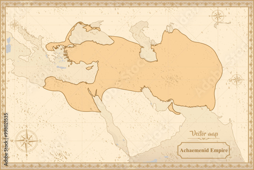 Map of Achaemenid Empire in the old style, brown graphics in retro fantasy style.