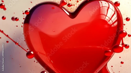 Captivating animation of a red heart pulsating with vibrant blood drops