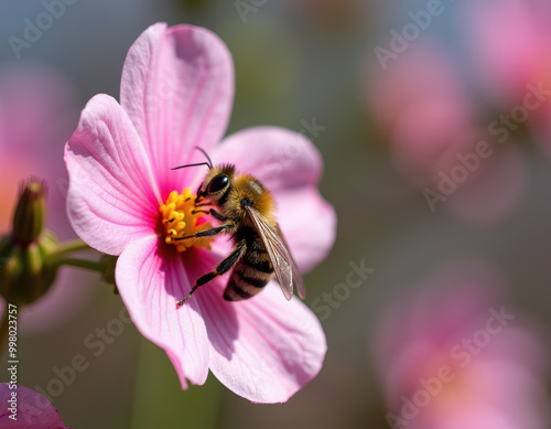 ピンクの花の上の蜂