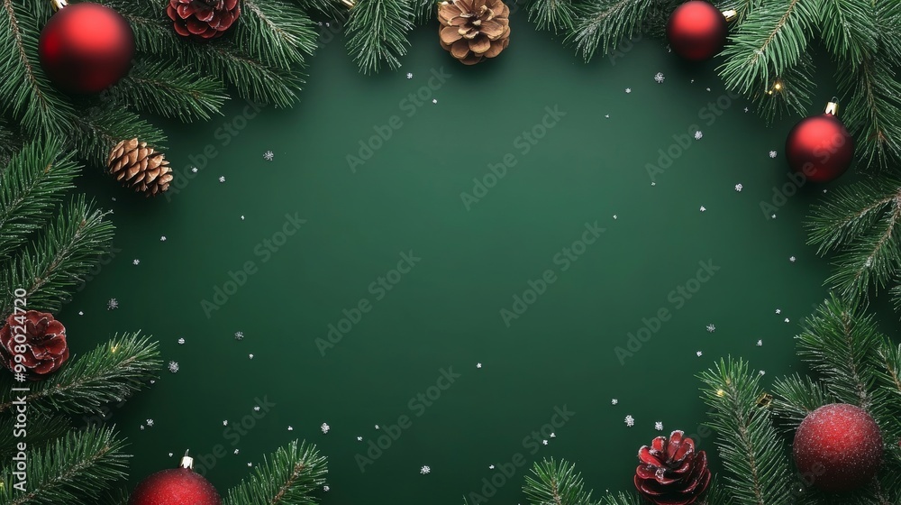 Naklejka premium Christmas background. Christmas tree and toys along the edge nothing in the middle.