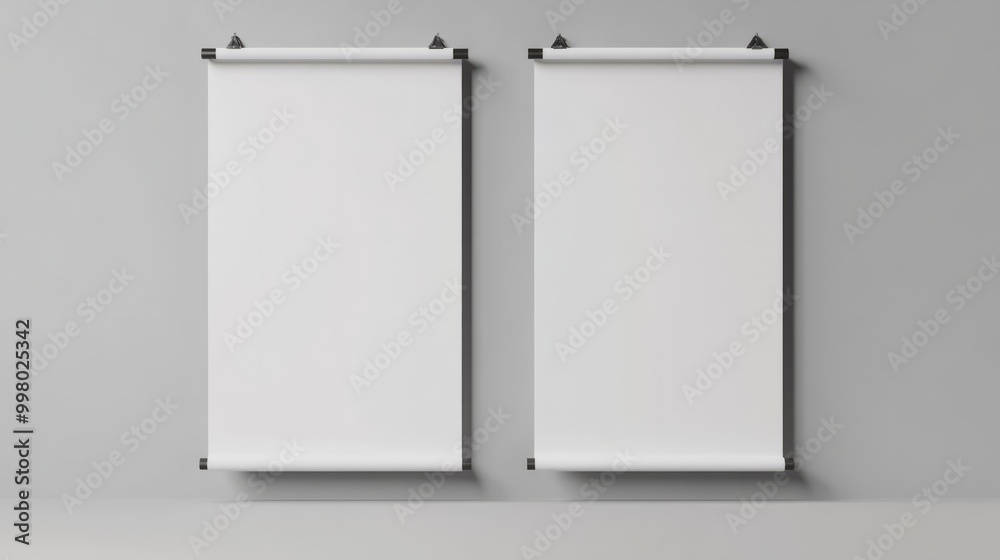 Blank Vertical Roll-Up Banner Mockups on Gray Background Blank Vertical Roll-Up Banner Mockups on Gray Background