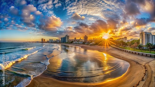 Fisheye sunrise over Port Elizabeth beachfront skyline photo