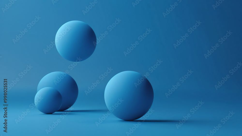 Abstract geometric animation, blue minimalist background design with flying spheres