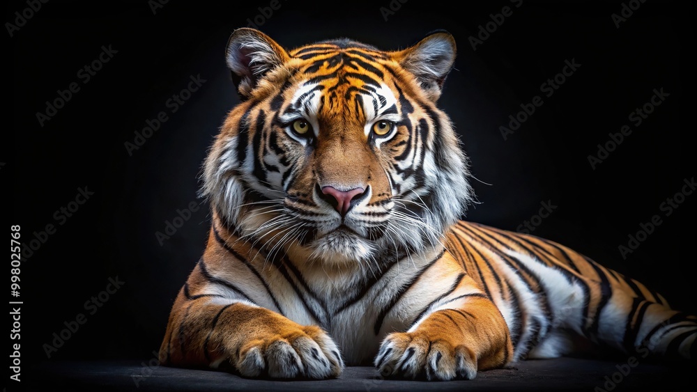 Fototapeta premium Fisheye tiger studio shot isolated on clear black background