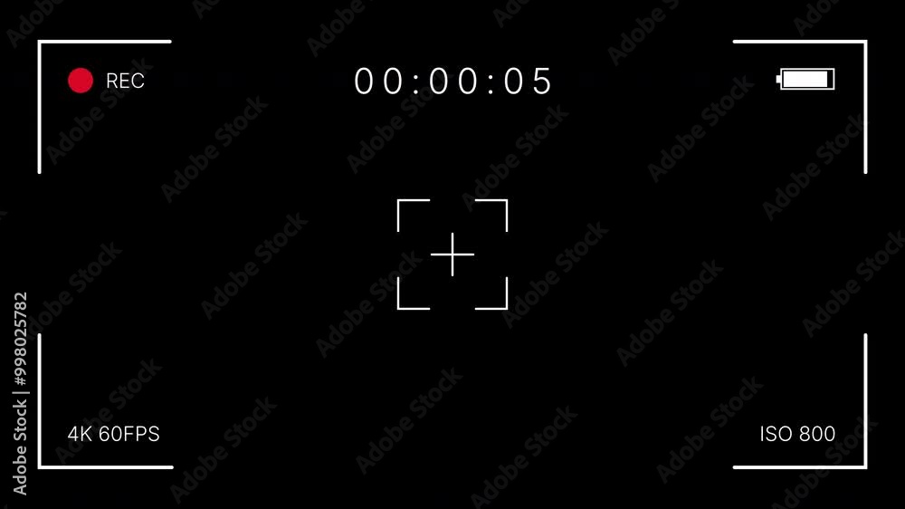 Camera recording screen overlay. Dslr camera frame viewfinder, screen of video recorder digital display 