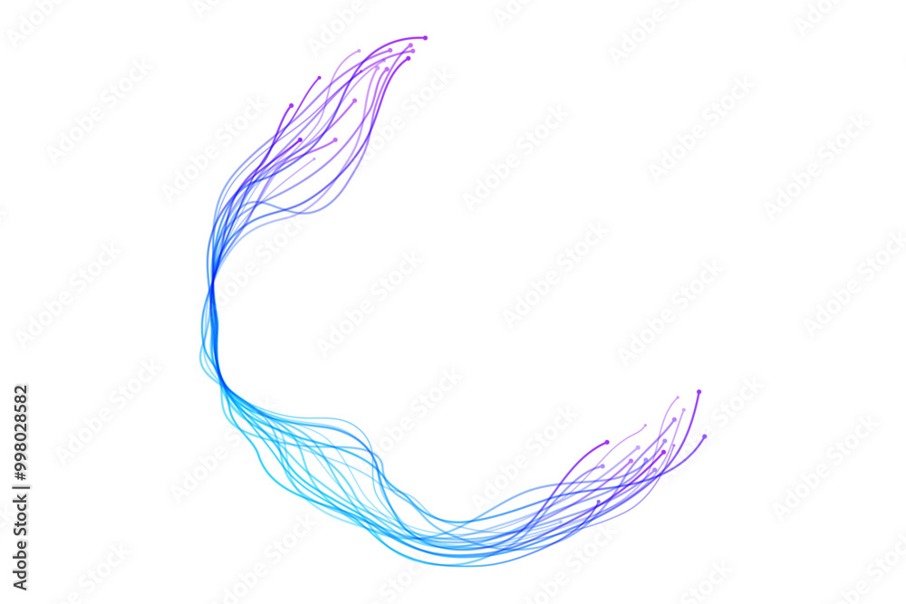 Abstract vector wavy dynamic lines circle round curve shape blue purple gradient isolated on transparent background in concept technology, neural network, neurology, science. Abstract vector wavy dynamic lines circle round curve shape blue purple gradient isolated on transparent background in concept technology, neural network, neurology, science.