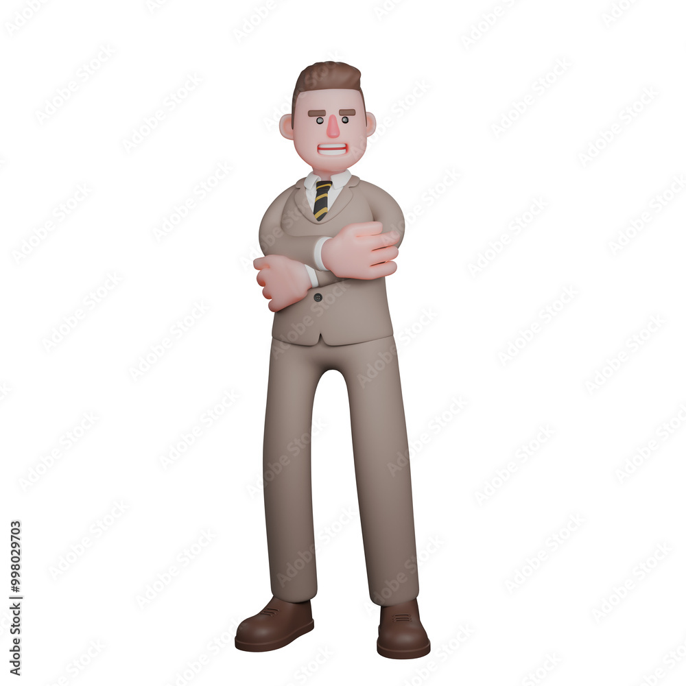 Fototapeta premium Professional Lawyer 3D Cartoon. A male lawyer is standing with his arms crossed in front of his chest. Male Litigator