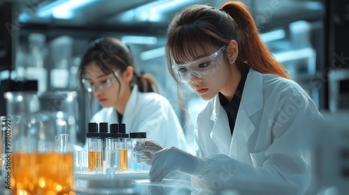 Two Female Scientists Working In A Laboratory