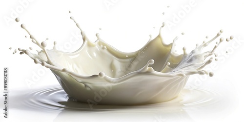 Fisheye view of milk splashing on white background