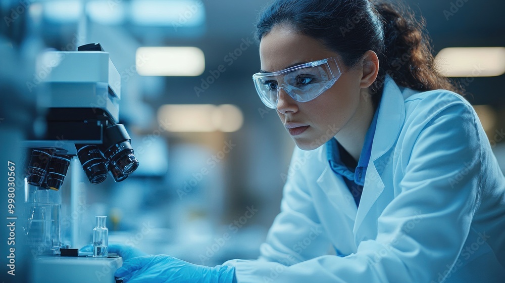 Female Scientist Working in a Lab with a Microscope Female Scientist Working in a Lab with a Microscope