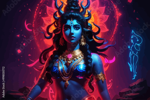 the kali goddess of death indian hindu illustration