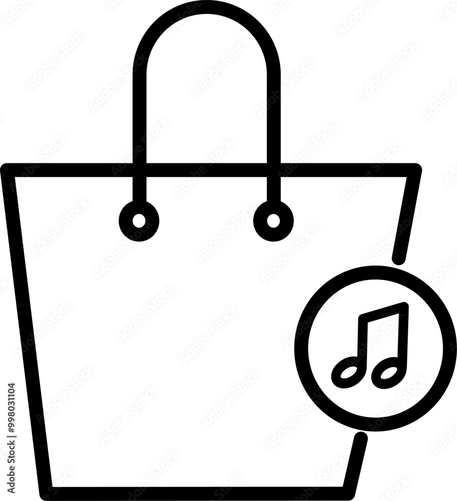 Music shopping bag icon. Music store sign. Shopping bag vector icon. Replaceable vector design. Music shopping bag icon. Music store sign. Shopping bag vector icon. Replaceable vector design.