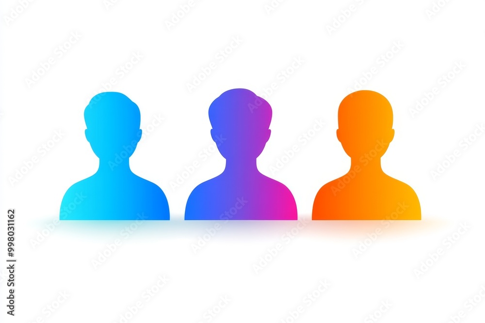 Minimalist silhouettes of three human faces in a rainbow gradient symbolizing identity diversity and collective thinking in a modern colorful design Minimalist silhouettes of three human faces in a rainbow gradient symbolizing identity diversity and collective thinking in a modern colorful design