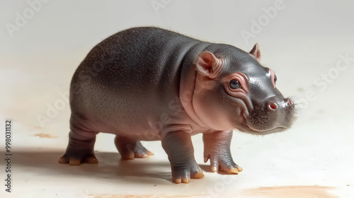 Small hippopotamus figurine with detailed features and realistic texture