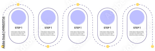 Blank white and purple vector infographic template. 5 steps Process timeline chart. Flowchart presentation design elements with text space