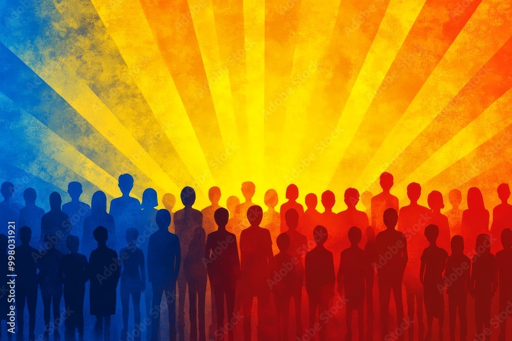 Silhouettes of people standing under the sunrise symbolizing hope unity and the power of collective strength in a vibrant uplifting scene Silhouettes of people standing under the sunrise symbolizing hope unity and the power of collective strength in a vibrant uplifting scene