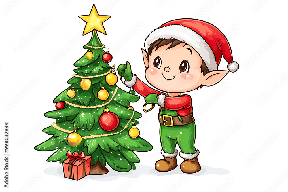Elf Decorating Christmas Tree Elf Decorating Christmas Tree