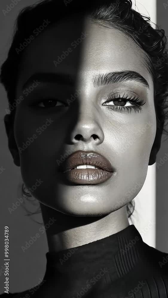 Young woman with dark hair pulled back is modeling in a black ...