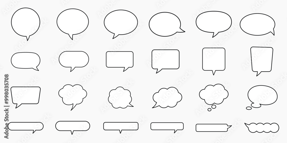 Fototapeta premium Collection of blank speech bubble shapes in various styles. Set of speech bubbles graphic design. illustration of black speech bubble collection. Set of speech bubble in various shapes
