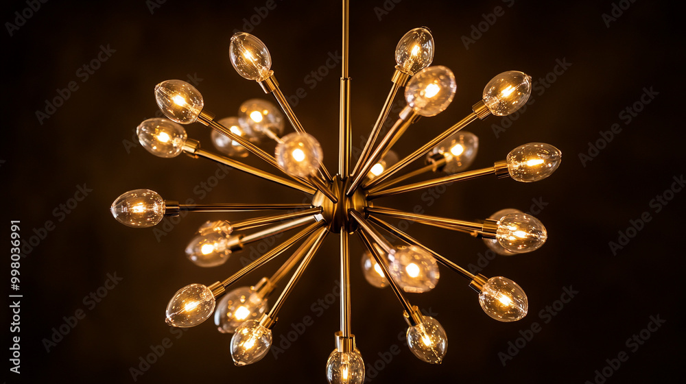 Obraz premium Elegant chandelier with multiple bulbs illuminating a darkened room