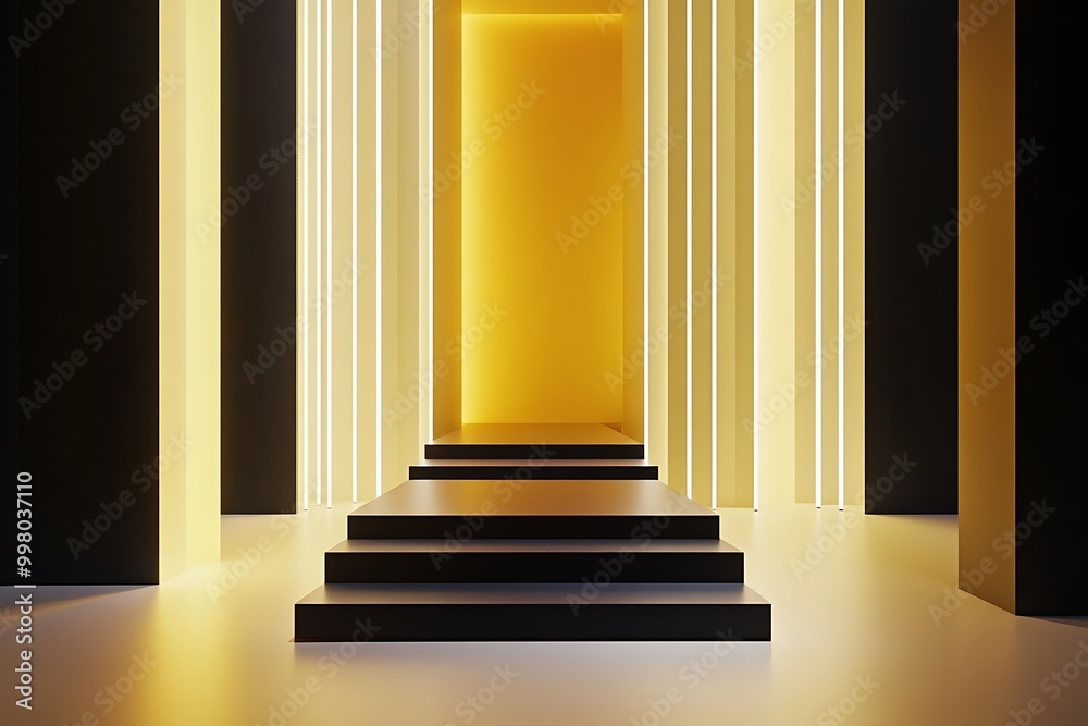 Minimalist Stairway with Yellow Lighting Minimalist Stairway with Yellow Lighting