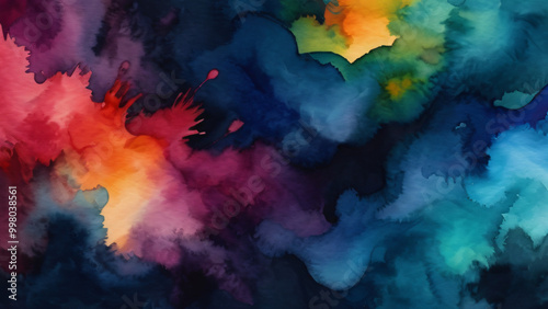 Abstract watercolor paint background dark full color grunge texture for background