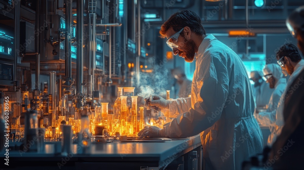 Scientist Conducting Experiment in a Modern Laboratory Scientist Conducting Experiment in a Modern Laboratory