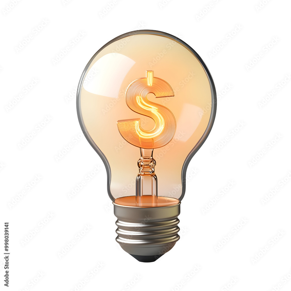 Light bulb with dollar sign inside, symbolizing ideas and financial growth, on isolated white background. Light bulb with dollar sign inside, symbolizing ideas and financial growth, on isolated white background.