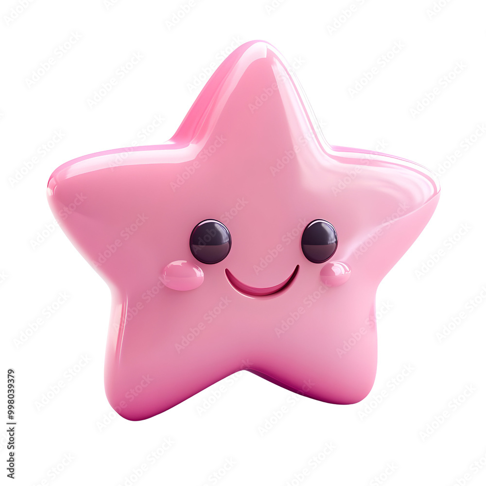 Cute pink star character with a smiling face, ideal for illustrations and designs, on white isolated background. Cute pink star character with a smiling face, ideal for illustrations and designs, on white isolated background.