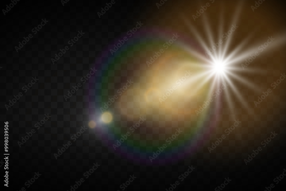 Obraz premium Sun glare, special flash effect. Light explosion and stars.Vector illustration.